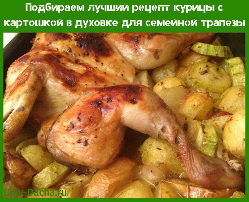 Рецепт курицы с картошкой в духовке на противне, в горшочках