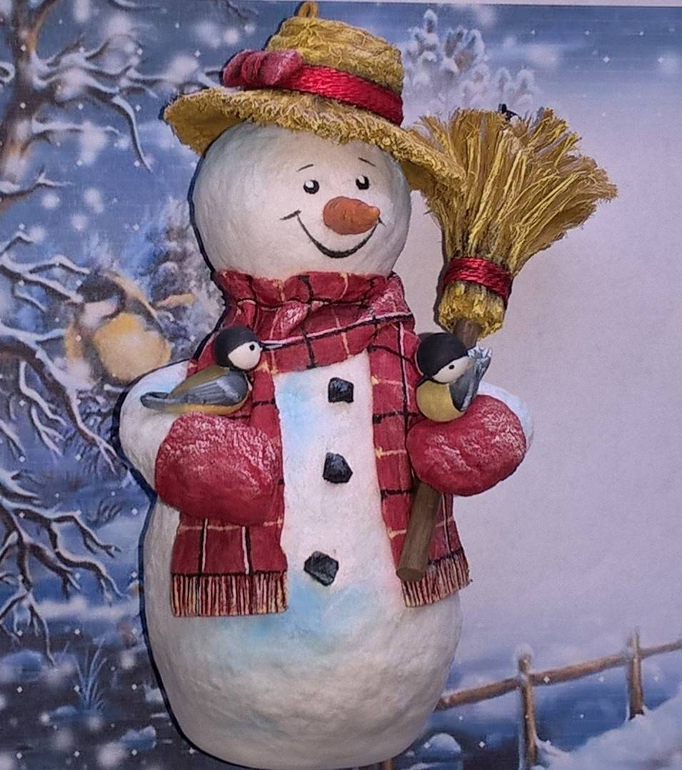 Елочная игрушка снеговик из папье-маше — мастер-класс, видео